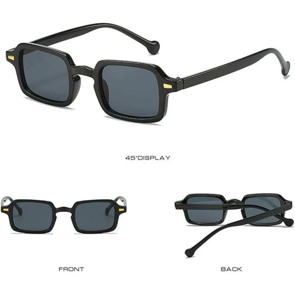 Mens Black Square‎ Sunglasses Retro Vintage Rectangular UV400 Protection Shades